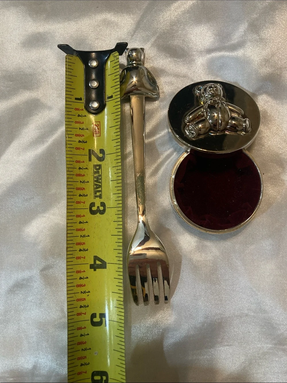 Silver Teddy Bear Baby Fork and Keepsake Box Set